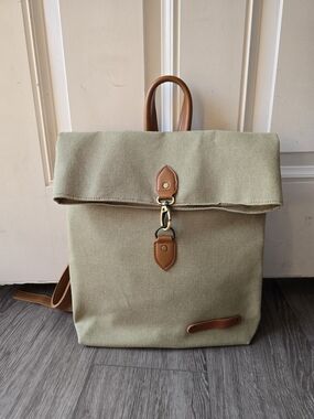 Bonendis Lucas Canvas Backpack Sage Green Vegan Leather Trim Made Greece